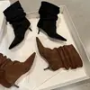 Botas de media pantorrilla para mujer con piel de vacuno, Nuevo estilo Otoño e Invierno, Slip-on de piel genuina, Estilo coreano, Color liso, Punta fina, Tacón delgado, Botas de tacón medio