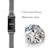Compatible con correa de reloj Fitbit Charge 3 de acero inoxidable con diamantes y pulsera de dos filas con siete cuentas de diamantes.