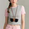 Bolsa de Cosméticos para Lentes de Piel PU Lista para el Mercado Transfronterizo, Viaje Antiextravío para Colgar del Cuello, Clip para Lentes, Accesorios de Ropa Versátiles y Modernos