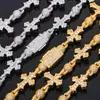 Cadena de Cuentas de Diamante Completo Europea y Americana Transfronteriza Joyería Retro Hip-Hop Mezclada con Zirconita Cúbica Cruz Pulsera para Hombre Personalización