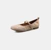 Sapatos Mary Jane femininos Yingmei estilo princesa doce bico redondo boca rasa fivela combinação de cores couro bovino boca elástica sapatos baixos