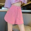Pantalones cortos casuales de color liso con borde cruzado para mujer, de verano, de cintura alta, estilo coreano, holgados, rectos, con cintura A