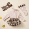 Ventas Directas de Fábrica Otoño e Invierno Nuevo Mono para Bebé Niña Caliente Cuello Alto Manga Larga Estampado de Leopardo Patchwork Mono y Conjunto de Pantimedias