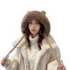 Gorro de punto de felpa con orejas de gato para mujer, gorro grueso y cálido de invierno, gorro de protección para las orejas de estilo coreano, gorro de lana trenzada, disponible al por mayor.