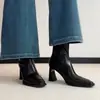 Botas de tacón alto para mujer, otoño e invierno, nuevas, negras, tacón grueso francés, botines, botas elásticas adelgazantes, botas estilo Martin, cremallera trasera negra