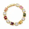 Pulsera de Joyería Geométrica Cuadrada de Zirconita de Color Lujo Ligero Versátil Moda Chapada en Cobre Color 16K que Conserva el Color Pulsera Electrochapada