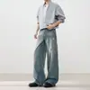 Jeans Casuales de Pierna Ancha Sueltos de Talla Grande Rectos Largos para Hombre, Estilo Coreano de Verano Nuevo, Lavado Agrietado Desgastado de Moda