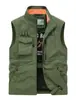 Nuevo Chaleco de Trabajo para Hombre de Primavera y Otoño, Chaleco Casual de Pesca Multibolsillos para Exteriores, Corte Holgado, Chaleco Táctico de Talla Grande
