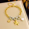 Design de Nicho Transfronteiriço Pingente Multielemento Corrente Banhada a Ouro Costura em Cor Contrastante Acessórios de Estrela Cereja Estrela do Mar Concha Pulseira