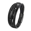 Pulsera Cruzada de Cuero Multicapa Negra para Hombre Joyería Trenzada con Cuerda de Cuero Pulsera de Acero Inoxidable Hebilla Magnética de Cuero Genuino