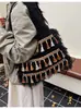 Bolso de Punto Estilo Étnico Transfronterizo para Mujer, Gran Capacidad, Nuevo 2026 Otoño e Invierno Versátil con Borlas para Hombro, Bolso Tote de Estudiante