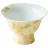 Taza de Té Pequeña Amarilla Albaricoque Estilo Dinastías Tang y Song con Pie Alto y Boca de Flor, Juego de Té Kung Fu, Taza de Cata de Té Osmanthus de Color Bajo Esmalte, Taza de Té para el Hogar