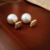 Pendientes Geométricos de Perlas Sintéticas con Patrón Retro, Chapados en Oro Real, Estilo Francés, Doble Uso, Pendientes Elegantes de Alta Gama para Mujer