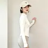 Chaqueta deportiva simple y elegante para mujer con cuello alto, cierre de cremallera, cintura entallada, alta elasticidad, tacto como de segunda piel, mangas con orificio para el pulgar, adecuada para figuras petite, uso en interiores