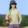Camiseta de Secagem Rápida para Uso Externo Feminina, Manga Longa, Elástica, Respirável, Seda de Gelo, Corrida, Absorvente de Suor, Esportes, Caminhada, Montanhismo, Gola Alta, Roupa de Secagem Rápida