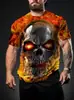 Camiseta de Verano para Hombre de Manga Corta con Estampado Digital 3D de Calavera Oscura Europea y Americana, Holgada, Adelgazante, Versátil para la Calle