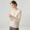 Estilo Minimalista de Lujo Ligero Otoño/Invierno Nueva Moda Cachemir Cuello V Amplio Botones Tejido Suéter Base Delgado para Mujer