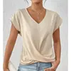 Bestseller transfronterizo de Amazon: Camiseta de color liso con cuello en V, elegante top de manga corta, ropa de mujer para primavera/verano, transfronterizo de Amazon