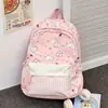 Mochila versátil de grande capacidade para mulheres, mochila escolar xadrez com estampa de gato de desenho animado, mochila leve para o dia a dia para alunos do ensino fundamental e médio