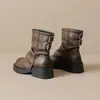 Botines Cortos Marrones Melard para Mujer 2026 Nuevos Botines Martin con Forro de Felpa para Otoño e Invierno con Puños Apilados, Botas de Montura Occidentales de Suela Gruesa