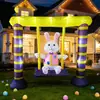 Decoración de Columpio de Conejo Inflable de Pascua Transfronteriza con Luces LED para Decoración de Festival de Jardín al Aire Libre Suministros para Fiestas