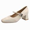 Sapatos Mary Jane estilo francês femininos salto médio nova chegada vinho vermelho cuba rasa bico quadrado sapatos de camada única retro um dedo salto grosso sapatos de salto alto