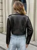 Comercio Exterior Transfronterizo Chaqueta de Cuero para Mujer Estilo Chica Caliente Europea y Americana Chaqueta de Cuero Artificial para Motocicleta Chaqueta Corta de Verano con Solapa Diagonal