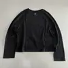 Moletom fino de manga comprida com gola redonda estilo preguiçoso, botões de concha, feminino, casual, solto, versátil, modelador, cor sólida, top, novidade de outono