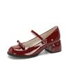 Zapatos Mary Jane Borgoña para Mujer 2026 Nuevos Zapatos de Boda con un Diseño Único, Tacón Grueso, Correa Única, Tacones Altos de Estilo Francés