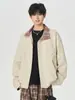 Chaqueta retro de cuadros de retazos con solapa y manga larga de alta calle americana para hombre, marca de moda con diseño de cremallera, chaqueta holgada y versátil
