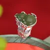 Yuebao Joyería Jade Hetian Plata de Ley S925 Jade Azul Flor de Loto Calabaza Anillo Moneda de Cobre Estilo Chino Exagerado Anillo de Plata Personalización