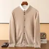 Jaqueta Juvenil de Lã Pura Outono e Inverno Cardigã de Lã com Gola Alta Espessa Suéter de Lã Tricô Casual de Negócios Masculino