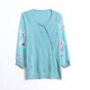 Camiseta de verão nova moda feminina, gola redonda, costura, manga de sete pontas, tamanho grande, solta, para mãe, Top Feminino