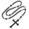 Collar Retro Religioso Personalizado No Magnético Transfronterizo Europeo y Americano Colgante de Piedra Natural con Cuentas Hecho a Mano Rosario