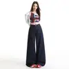 Jeans feminino jacquard de perna reta novo e moderno para 2026, calça comprida azul, Yichun