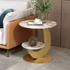 Directo del fabricante: Mesa auxiliar moderna y sencilla de roca sinterizada para sala de estar y balcón, mesa redonda pequeña de doble capa, mesa auxiliar para sofá