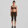 Conjunto de ropa de yoga transfronterizo con hermoso cuello halter en la espalda, sujetador deportivo de color contrastante, pantalones capri deportivos para correr al aire libre, conjunto de fitness