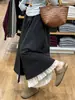Falda-pantalón gris de cintura alta en línea A para mujeres petite en otoño, con encaje, corte holgado y relajado, pantalón de pierna ancha