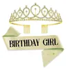 Corona de Cumpleaños Tiara de Novia Decoración de Fiesta Banda para el Hombro de Cumpleaños Diadema Corona Banda para el Hombro Cinta de Etiqueta de Fiesta