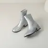 Botines cortos de mujer para otoño e invierno, botas ligeras de tacón cuadrado, punta redonda, de goma antideslizante para cruzar la frontera, suela blanda para mujer