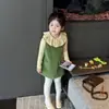 Vestido de niña para primavera y otoño, 26 estilos nuevos, vestido chaleco de pana para niños con dobladillo volante, conjunto de vestido verde