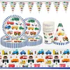 Coche Tema Vehículo de Ingeniería Decoración Fiesta Coche Vaso de Papel Desechable Plato Accesorios Decoración Cumpleaños Niños