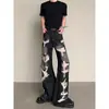 Jeans rasgado com franjas e efeito desgastado estilo high street americano para homens, design vintage de verão com efeito de caimento visual, calças pantalona compridas até o chão