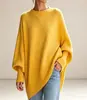 Suéter de punto oversized con cuello redondo, transfronterizo europeo y americano, otoño/invierno 2026, marca independiente, estilo holgado y relajado, suéter de color liso para mujer
