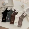Calcetines de Media Caña para Mujer Estilo Nuevo Otoño/Invierno 2026 con Borde Fruncido y Bordado de Oso, Patrón Vertical Melard, Calcetines de Algodón Suaves y Versátiles para Estudiante