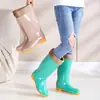 Botas de lluvia impermeables y antideslizantes de caña alta para mujer, botas de goma para cocina, botas de lluvia largas, botas de lluvia cálidas de media pantorrilla, botas de lluvia de moda, botas de lluvia de suela gruesa