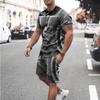 2022 Europeu e Americano Comércio Exterior Verão Novo Estampa Digital 3D Conjunto de Shorts de Manga Curta Masculino Conjunto de Camiseta Esportiva Casual