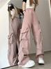 Calça Casual Streetwear Y2k Transfronteiriça para Mulheres Harajuku Retro Cor Sólida Solta Perna Reta Perna Larga Versátil Longa