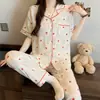 Japonês fofo divertido ins desenho animado giz de cera pequeno novas nuvens algodão pijamas feminino verão manga curta calças terno roupa de casa atacado