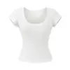 Camiseta de manga corta con figura de dibujos animados y cintura ceñida, nuevo estilo de verano, cuello en U grande que revela la clavícula, top base corto de cintura alta